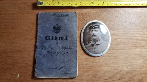 Antique WW1 WWI Prussian or German military pass with ceramic plaque