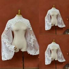 Bride Capes High Neckline Lace Wedding Jacket Long Sleeves Formal Bridal
