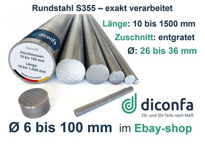 S355 J2+C Rundstahl Rundstab Blankstahl Stahl Stab 26mm 28mm 30mm 32mm 35mm 36mm