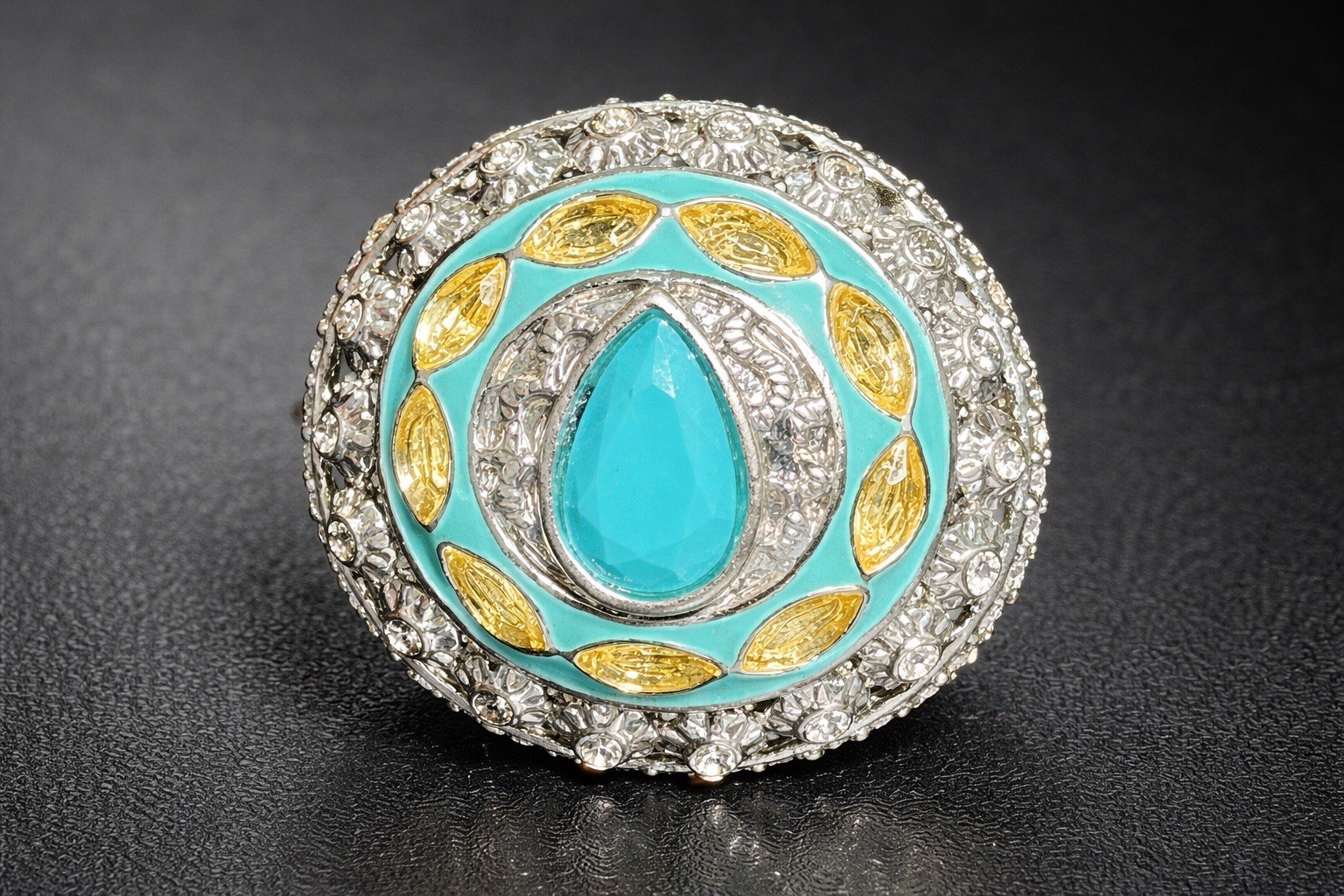 Bold Statement Ring with Turquoise-Tone Center & … - image 1