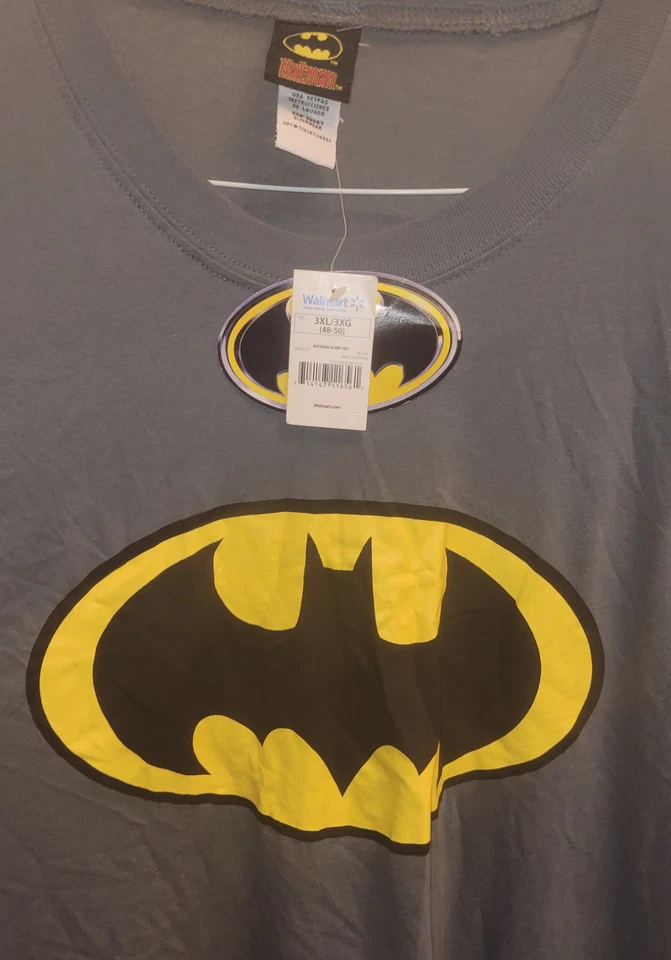 BATMAN CLASSIC BAT логотип графика серый сна носить рубашка верхний взрослый 3XL новый с ярлыками - Изображение 2 из 4