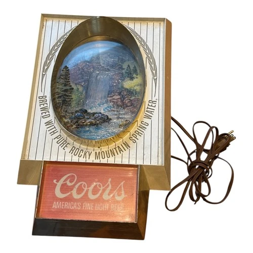 Vintage Coors America’s Fine Light Beer Lighted Waterfall Sign Mountains