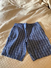 janie and jack boys size 16 blue with white check cotton linen shorts