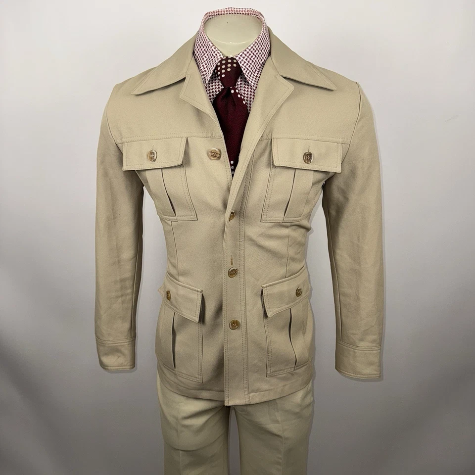 De Colección Años 60 70 Sears Traje de Ocio Para Hombres 40 Chaqueta Abrigo 32 32 Pantalones Campana Parte Inferior Discoteca Foto 2 de 4