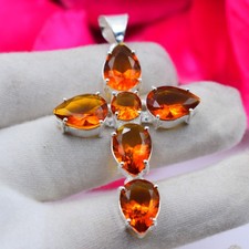 Orange Hessonite Gemstone Handmade 925 Sterling Silver Jewelry Pendant Size-2.5"
