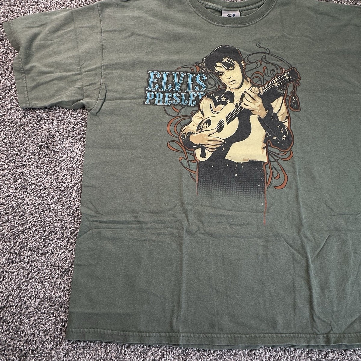 Elvis Presley T-shirt Liquid Blue Adult XL Olive Green Graphic Print Y2K View 4