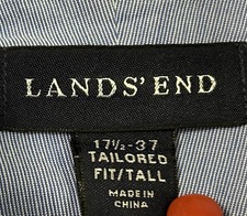 Lands End Men's Tall 17.5-37 Blue Stripe Tailored Fit Long Sleeve Dress Shirt