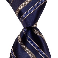 MICHAEL KORS Mens 100 Silk Classic Necktie Designer STRIPED Blue/Gray/Brown EUC