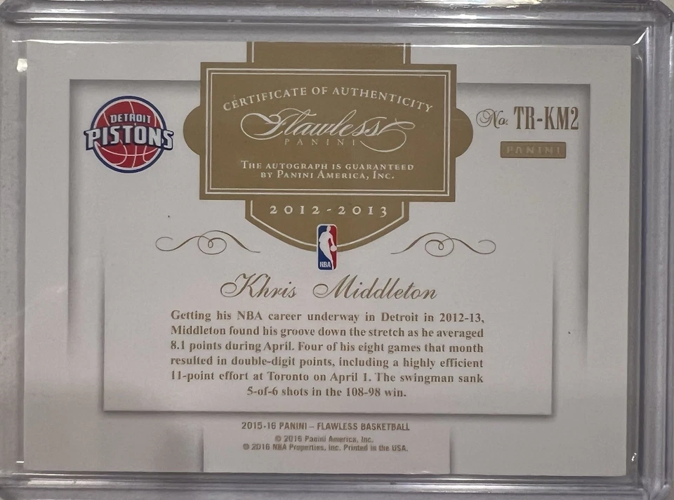 Khris Middleton 2015-16 Flawless Transitions Auto 25/25 - Image 2 of 2