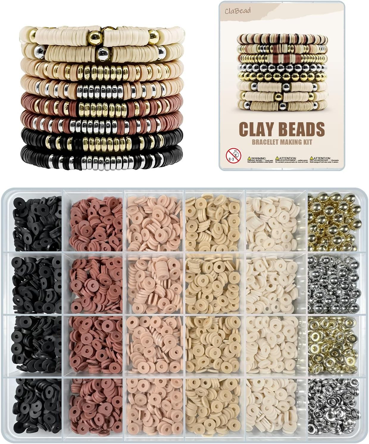 3200Pcs Clay Beads Bracelet Kit with Gold & Silver Beads for DIY Jewelry Making-image