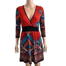 Candy Rose Sweater Dress Womens Small Multi Colored Vneck Stretch