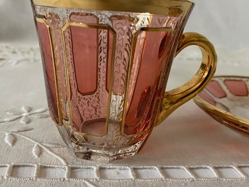 Moser : Magnifique Tasse à Thé/ Café en cristal à Cabochons Rose Ancien/ Or - Imagen 8 de 20