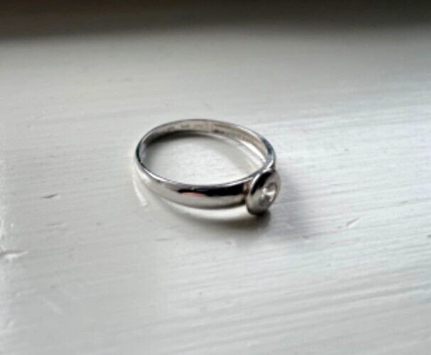 Solid 14 K White Gold Clear Stone Ring - HALLMARK… - image 3