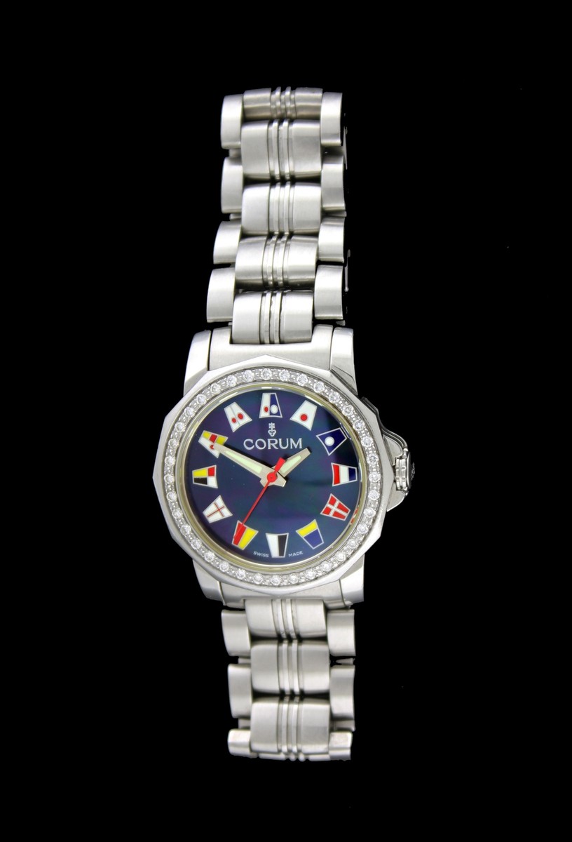 CORUM Admiral's Cup 時計 Corum Admiral's Cup 29mm Steel .54 Diamond Blue MOP Dial