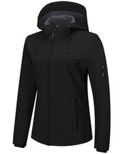 Women's Softshell Jacket With Hood Fleece Lined Warm Lightweight Waterproof I...
