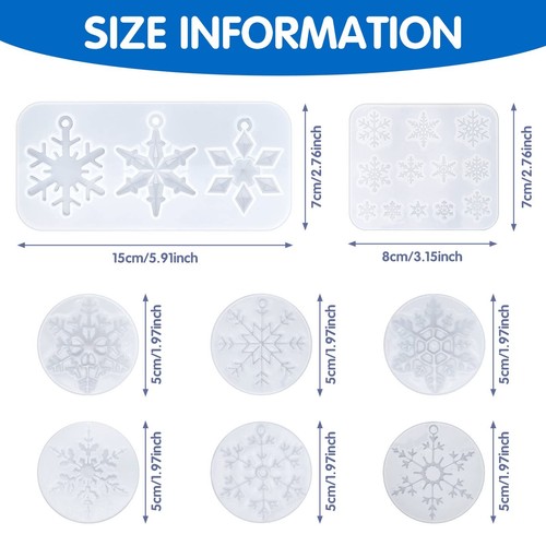 8 Pcs Silicone Christmas Resin Molds Snowflake Ornament Molds for DIY Craft - Picture 6 of 7