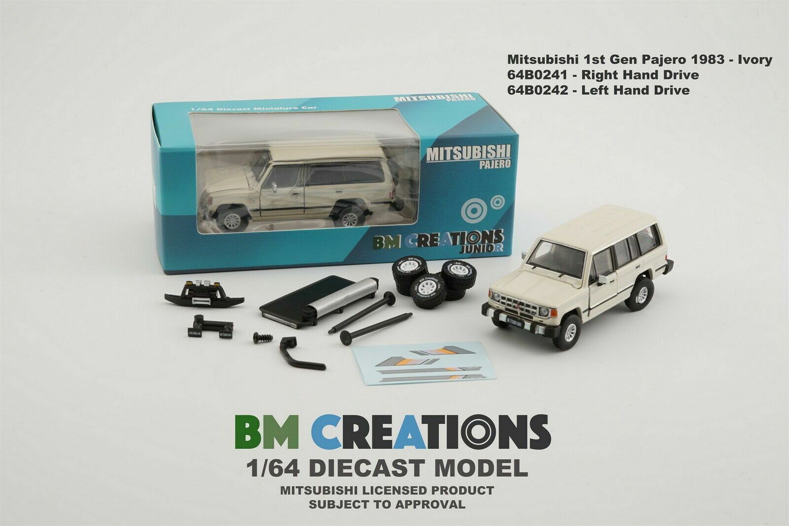 BMC 1/64 Mitsubishi Pajero MK1 ivory RHD Diecast car Model Toy Collection Gift