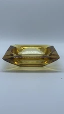 MCM Amber Gold Square Glass Cigarette Cigar Vintage Ashtray 6”