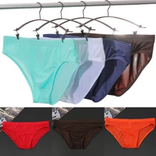 Mens Briefs Bikini Low-Rise Thin ice silk Pouch Underwear Boxer Shorts M L-2XL