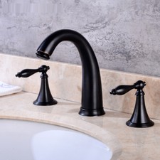 Oil Rubbed Bronze Widespread 3 Holes Bathroom Sink Faucet Dual Handles Mixer Tap