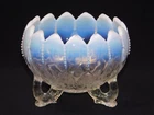 Antique Northwood White Opalescent Glass LEAF & BEADS Bowl 5.25" X 4"