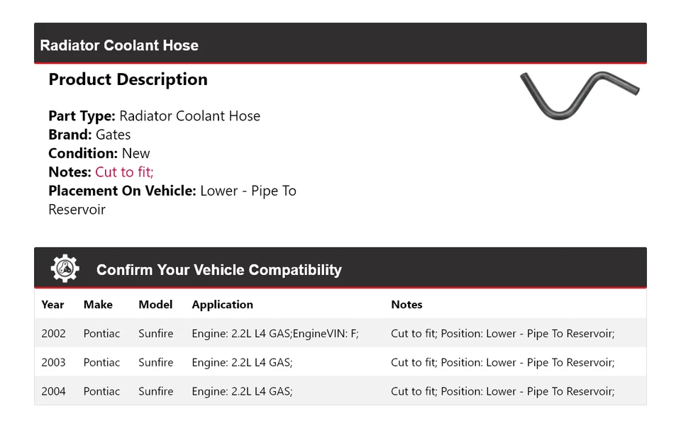 Puertas de manguera de refrigerante para radiador Pontiac Sunfire 2002-2004 2003 Foto 2 de 4