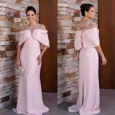 Elegant O Neck Evening Dresses Floor Length Beading Rhinestone Buttons Back New