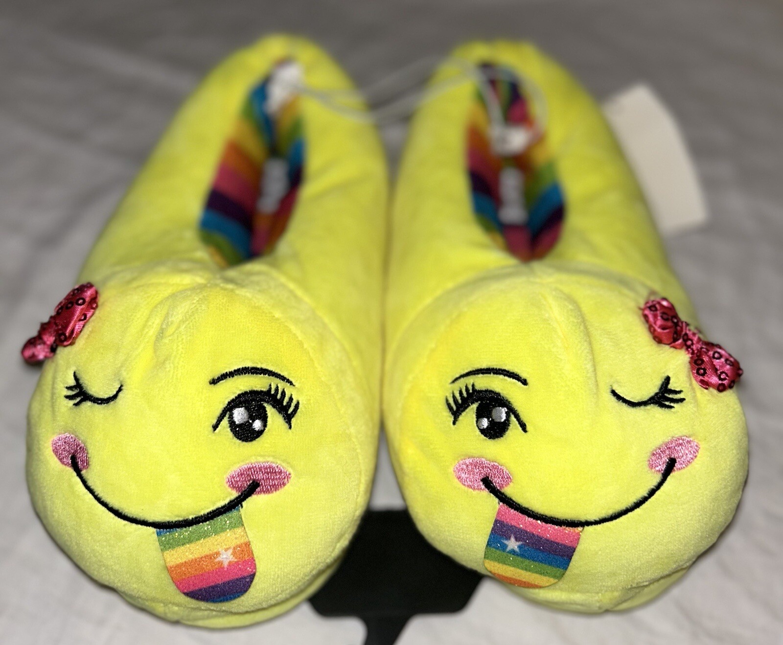 PANTOFOLA D’ORO Pantofole antiscivolo imbottite Smiley Emoji nuove con etichette taglia 13 1