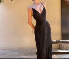 NEW Xiaoli Women’s Textured Pleated Spaghetti Strap Black Dress Size X-Small