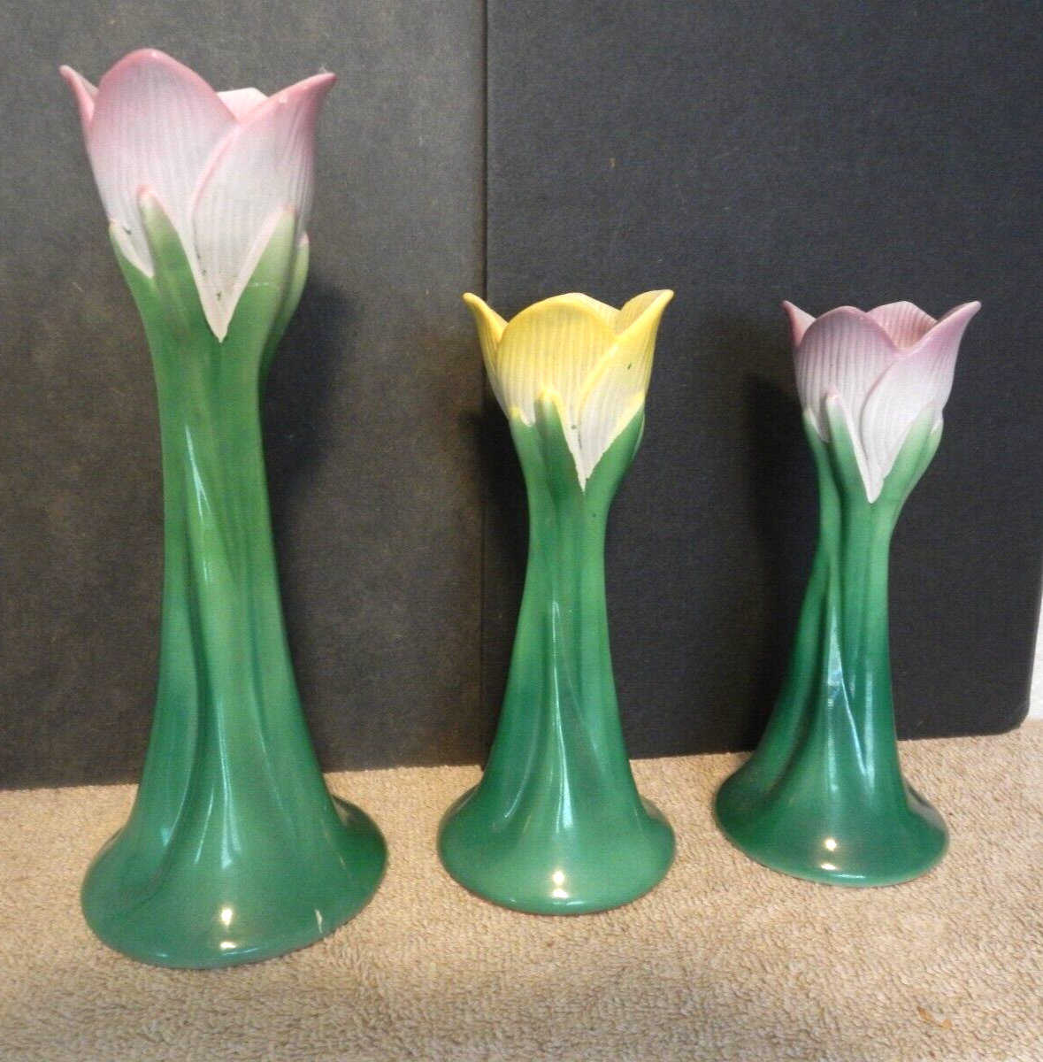 Neiman Marcus Vintage TULIP Candlestick Set Ceramic 6.5