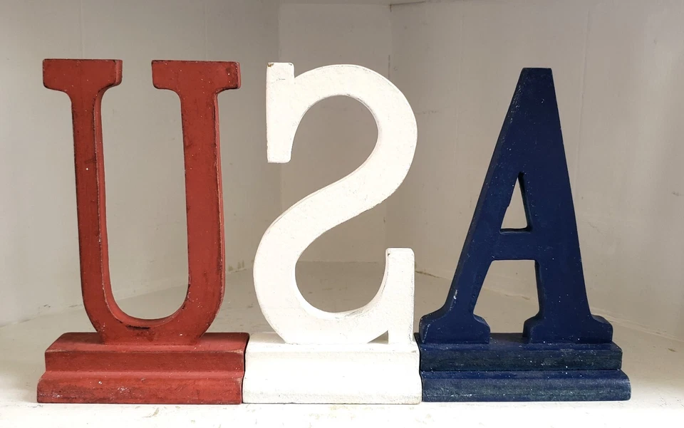 USA Wood Table Mantel Letters  Rustic RWB Patriotic Free Standing Home Decor - Image 2 of 4