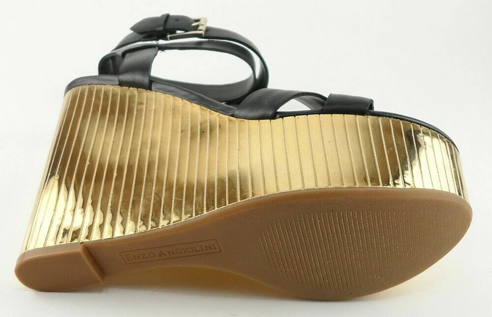 Sandalias de diseñador ENZO ANGIOLINI ZAMAZ de cuero negro cuñas 6,5 M Foto 4 de 4