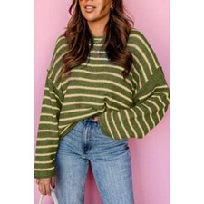Striped Round Neck Dropped Shoulder Sweater