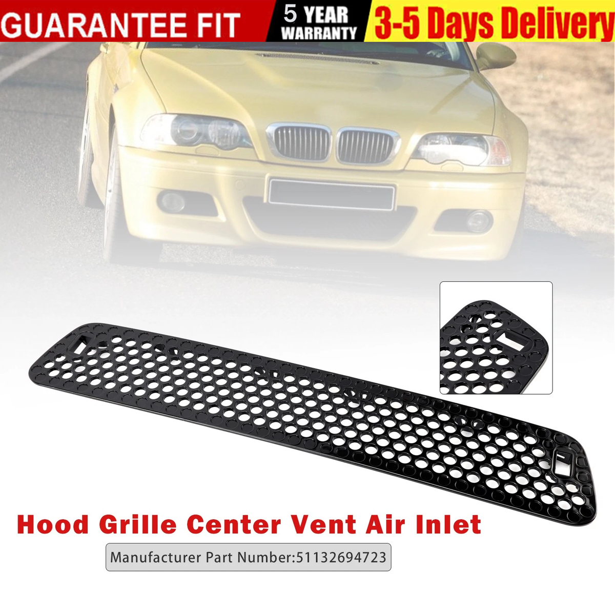 51132694723 Hood Grille Center Vent Air Inlet For BMW E46 M3 2001