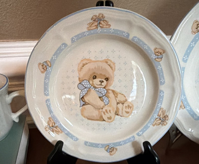 Vintage Tienshan Stoneware Teddy Bear 29-pc Set Plates Bowls Cups cottage core