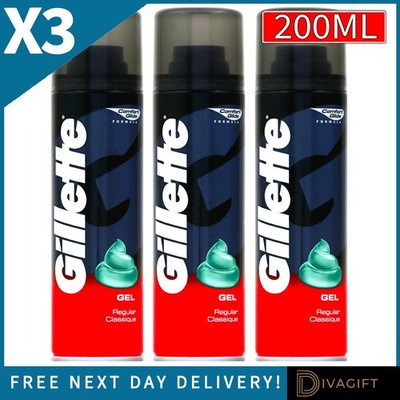 3 x GILLETTE REGULAR CLASSIC SENSITIVE SKIN RASIERGEL 200ML FÜR MÄNNER NEU