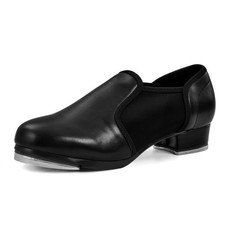 Leather Tap Shoes Slip On Dance Shoes Black Jazz Shoes for Adult Men 10.5