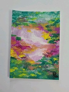 ACEO Original Water Lilies Acrylic Painting Impressionist Lotus Floral 2.5x3.5in