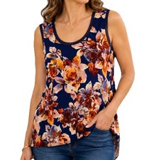 Simply Vera Vera Wang Tank Top Womens Small Floral Tunic Sleeveless Blue Gold