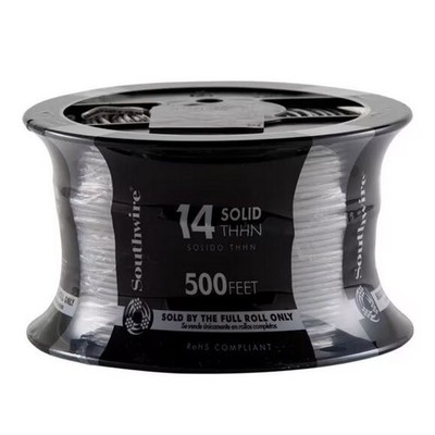 500FT of 14 GAUGE WIRE -  White Solid CU THHN Spool Reel - New