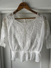 Antique French Edwardian White Intricate Lace Blouse Button Back