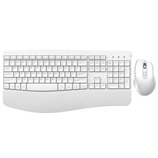 Ergonomic Keyboard And Mouse Combo Full Size Cordless Palm Wrist Rest White