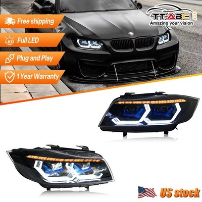 Pair Full LED Headlight for BMW E90 E91 2005-2012 328xi 335d w/Yellow LED Tube
