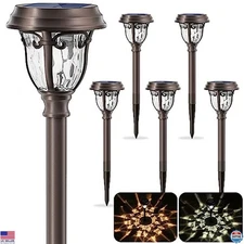 LeiDrail 6 Pack Solar Pathway Lights, LED Glass Metal Garden Decor, 2 Modes