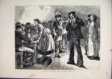 Old Antique Print 1871 Sailor Assembly Room East End Table Drinking Smoke 19th