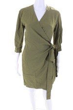 Everlane Womens The Japanese GoWeave Long Sleeve Mini Wrap Dress Olive  Size 0