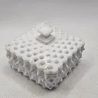 Vintage Fenton Milk Glass Hobnail Square Candy Dish With Lid Estate Find Trinket