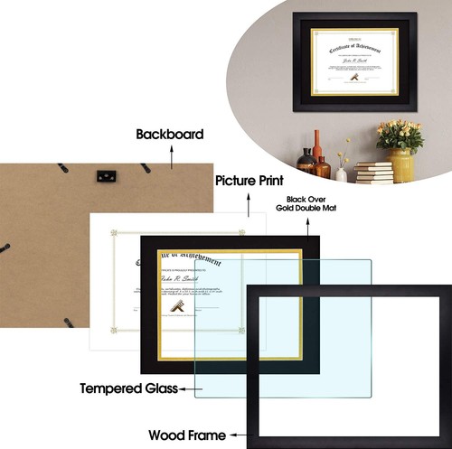 , 11x14 Diploma Frame for 8.5x11 Document & Certificates, Solid Wood, Real Gl... - Picture 4 of 7