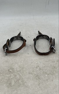 Set Of 2 Pcs Western Riding Spurs Attached With Adjustable Brown Leather Straps
