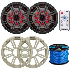 2x Kicker 6.5" Marine 150W Peak Power MultiColor LED Speakers, LED Remote, Wire